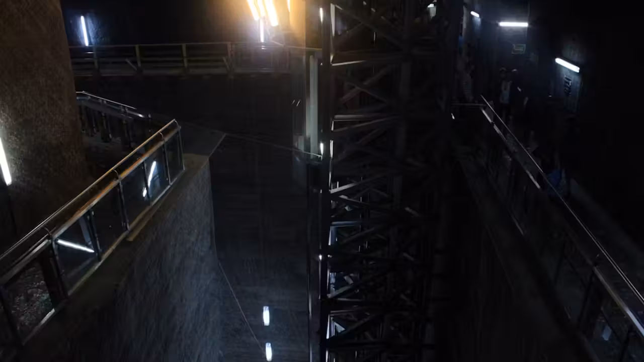 Salle de relaxation aux murs de sel éclairés, avec sièges en bois dans un centre aquatique